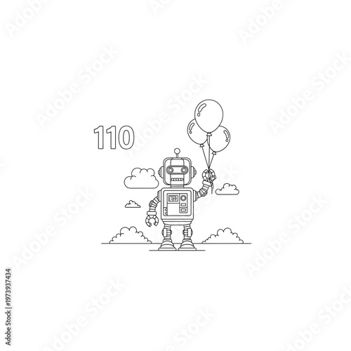 Cute robot holding balloons