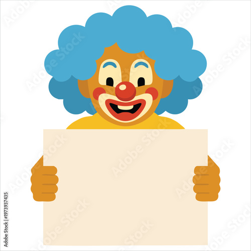 Joyful Circus Performer Presenting Empty Rectangular Frame with Expressive Cartoon Features