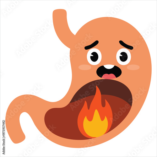 Human Digestive Organ Depicted with Indication of Discomfort or Acid Reflux Symptoms
