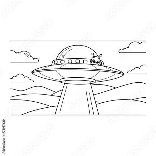 Valokuva Friendly alien in flying saucer illustration