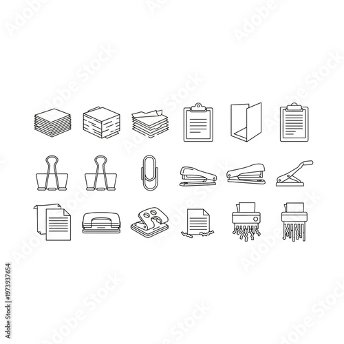 Assorted stationery and office supply icons