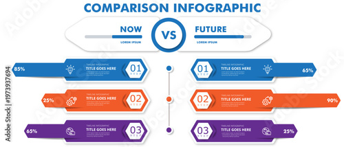 3 steps comparison diagram for business state representation | Infographic step by step compare chart with icon
