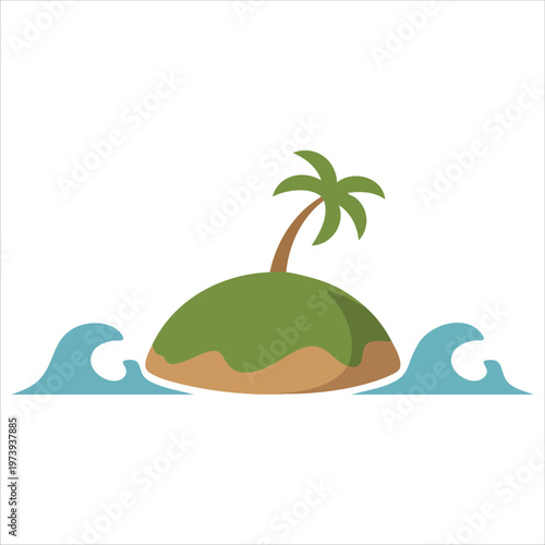 Tiny Tropical Island Featuring Single Coconut Palm Surrounded by Calm Sea Waters