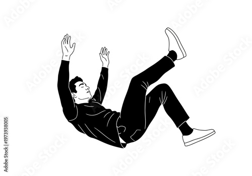 Man falling down with arms raised