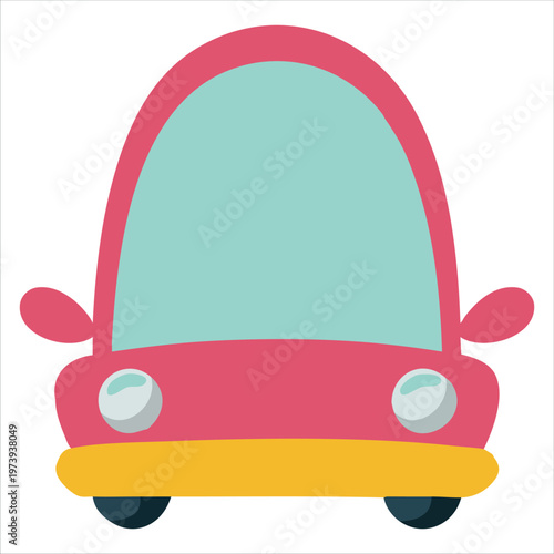 Playful Hand Drawn Automobile Depicted in Soft Naive Artistic Style with Pink Color