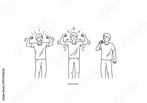 Line art illustration of man showing strength and speaking