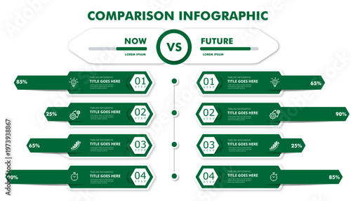 Foto 4 steps comparison green diagram for business state representation | Infographic
