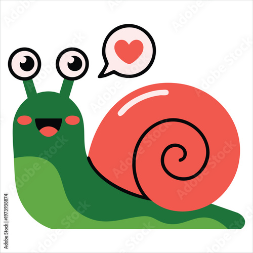 Slow Moving Mollusk Character Expressing Romantic Sentiment with Heart Motif Illustration