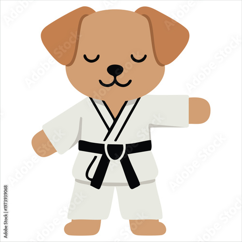 Martial Arts Practicing Canine Showing Combat Pose in Amusing Cartoon Character Design