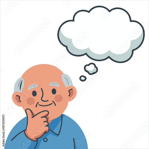 Senior Gentleman Depicted with Thoughtful Appearance and Joyful Demeanor Vector Graphic