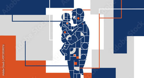 Robot with futuristic geometric design.