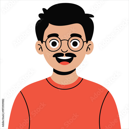 Young Male Character with Facial Hair and Corrective Lenses in Simple Vector Format