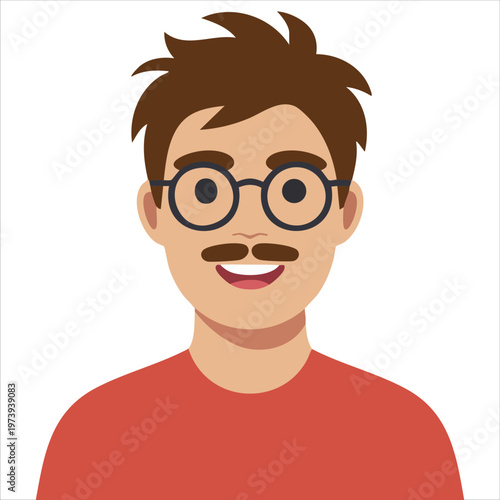 Bearded Gentleman Wearing Spectacles Portrayed with Minimalist Flat Design Technique