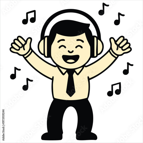 Corporate Professional Engaged in Audio Entertainment with Headphone Device Graphic