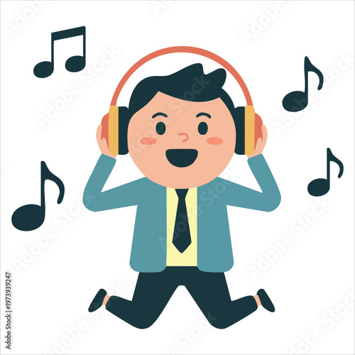 Business Person Enjoying Music Through Personal Listening Device Vector Illustration