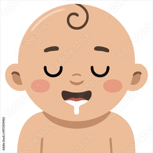 Baby Character Displaying Milk Spit Up with Cute and Endearing Cartoon Expression