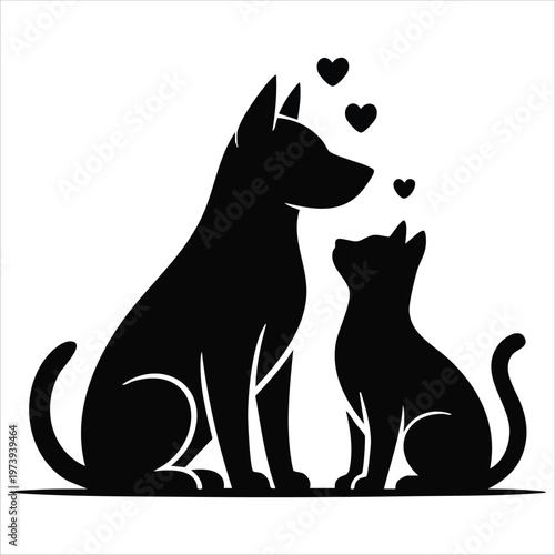 Animal Companionship Graphic Featuring Cat and Dog Figures with Love Motif for Pet Brands