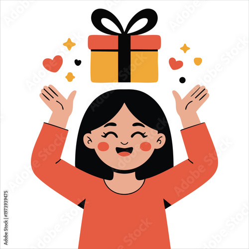 Woman Character Expressing Delight and Appreciation While Receiving Wrapped Present