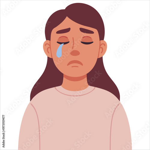 Female Figure Depicted in Emotional Distress with Visible Tears and Sad Expression