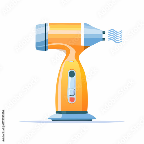 Illustration of orange hair dryer with blue accents
