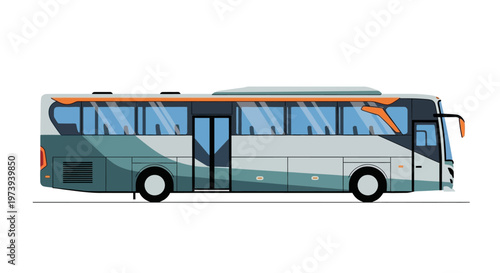 Side view illustration of a modern tour bus isolated on white background.