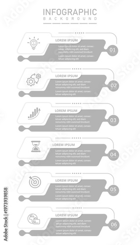 Infographic 6 steps modern vertical template timeline diagram | Silver colour diagram business progress presentation