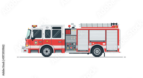 Red and white fire truck illustration on white background