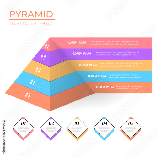 Modern pyramid diagram infographic template for hierarchical data visualization | Clean layered structure design ideal for business strategy, growth stages, and step-by-step presentation