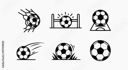 Soccer ball icon set on a neutral background, featuring a variety of soccer ball related graphics. Perfect for sports enthusiasts and designers.