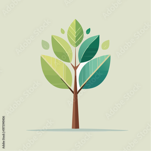 Stylized Green Tree with Light Brown Trunk and Simple Background