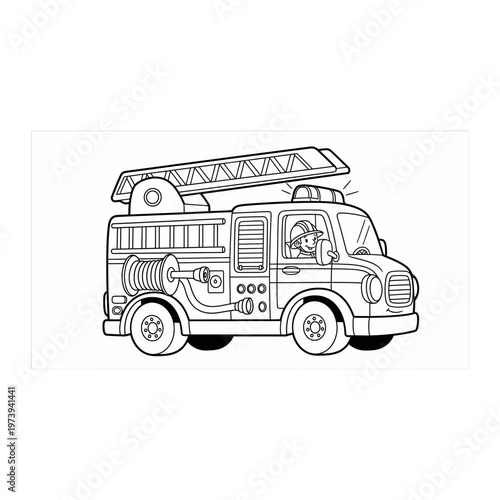 Fire engine truck line art illustration