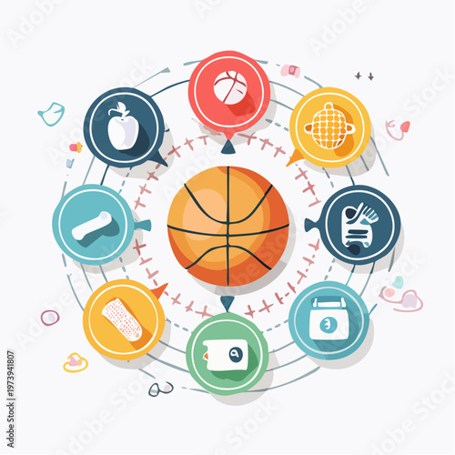 Basketball Team Activities and Related Sports Equipment Infographic