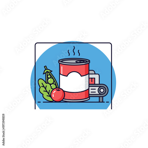 Canned food product with fresh vegetables illustration