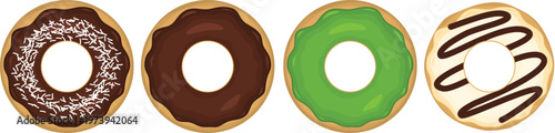Donuts with various flavors matcha, vanilla, for background