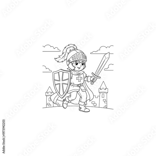 Cartoon knight holding sword and shield