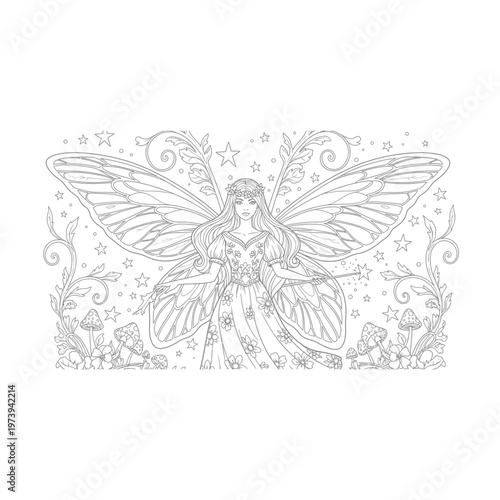 Fantasy fairy illustration line art