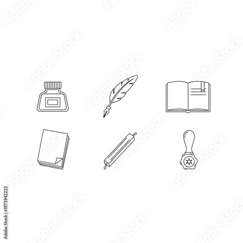 Set of calligraphy and writing icons