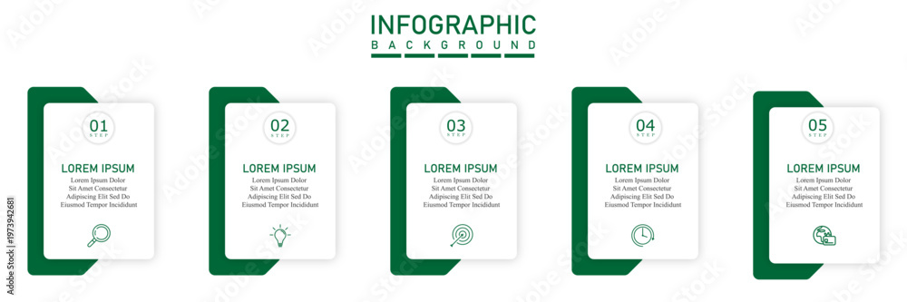 Obraz premium Business infographic with arrow flow timeline, 5-step marketing process diagram for presentation and reporting.