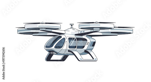 Futuristic air taxi passenger drone for urban air mobility isolated on white
