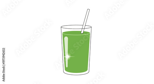Illustration of a healthy green smoothie in a glass with a straw isolated on white