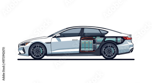 Electric Vehicle Cross-Section Illustration Displaying Battery System