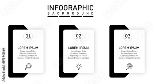 Corporate timeline infographic template with arrow shapes, 3-step process diagram for business reporting and workflow design.