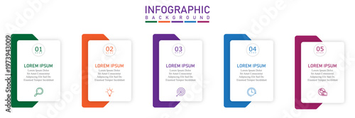 Modern business infographic timeline with arrow flow, clean 5-step process layout for monthly or annual reports and marketing presentations.