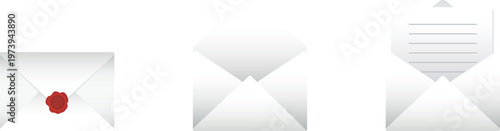 赤いワックスシール付きの白い立体的なメール素材セット