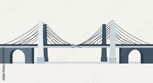 Modern cable-stayed bridge design with geometric towers and suspension cables