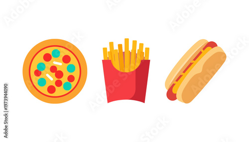 hand drawn vector illustration of a pizza and foods