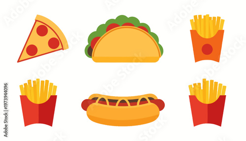 hand drawn vector illustration of a pizza and foods