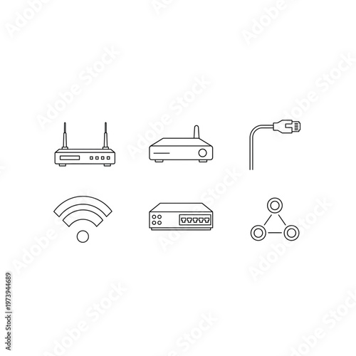 Network hardware and connectivity icons set