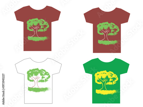 Set of four tshirts with tree print design