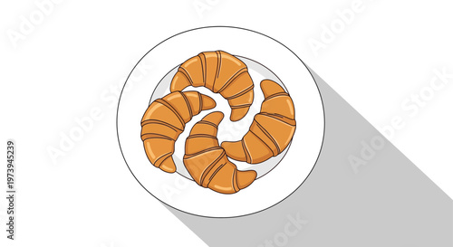 Delicious French Croissants on a Plate Illustration